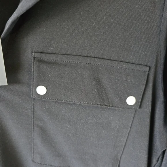 $59 Jones New York Women Blouse Sz M Black Collared Roll Tab Sleeves Snap Button - Picture 11 of 12
